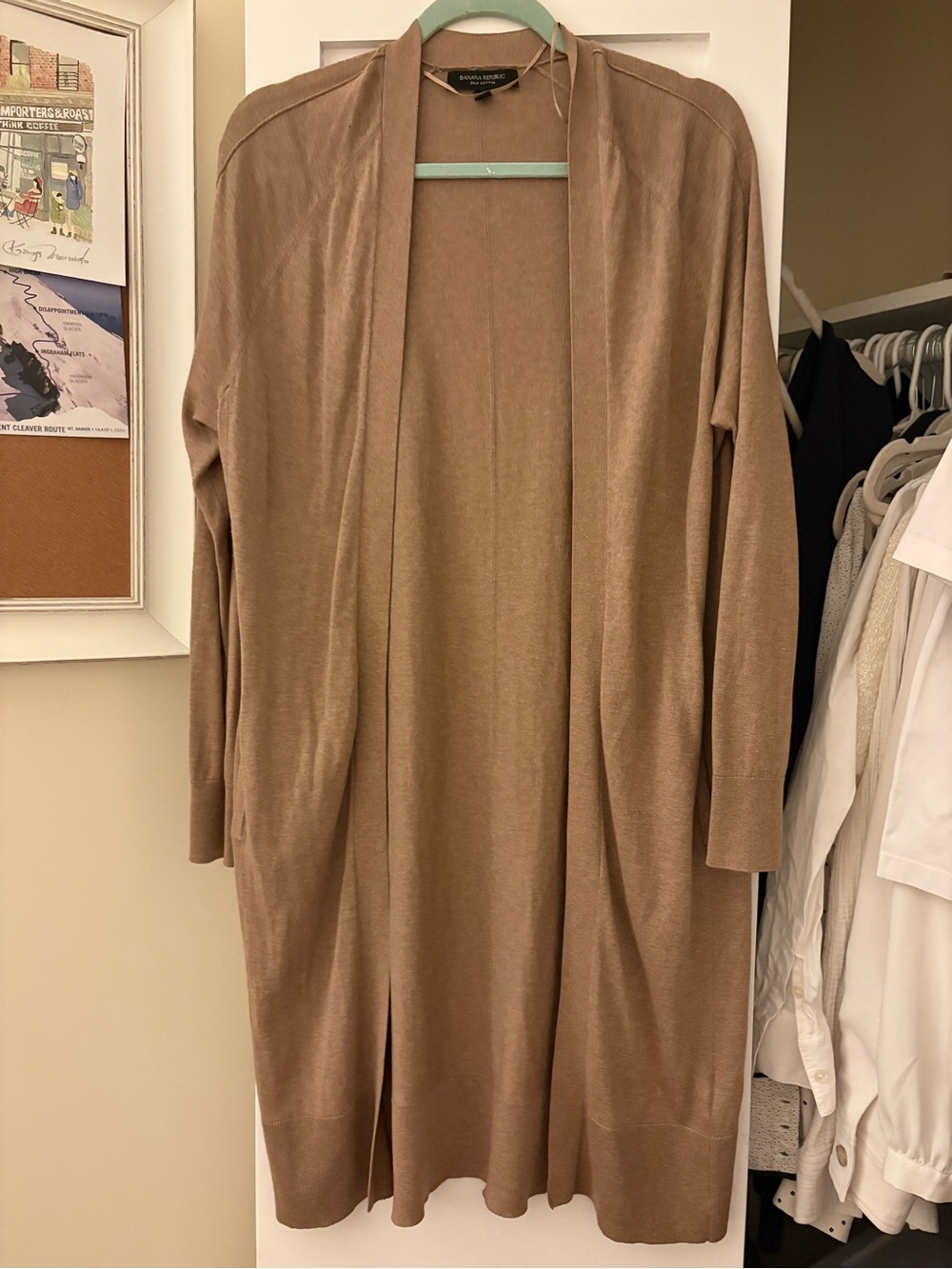 Banana Republic Long Open-Front Cardigan — Camel Tan
